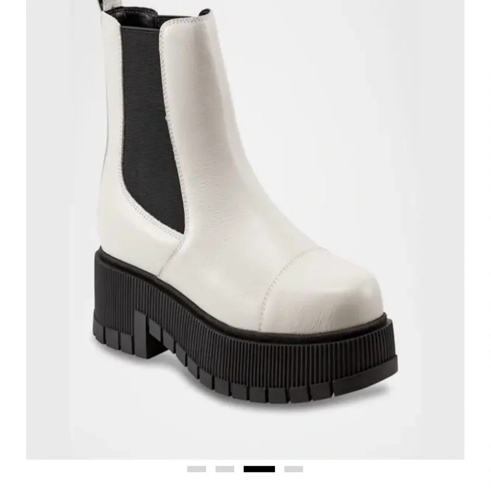 Marc Fisher White Ankle Boots with Black Panels